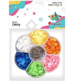 Zestaw cekiny 7mm okrągłe + szpilki 15mm mix