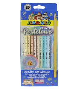 Kredki ołówkowe trójkątne pastel 12 kol + temper.
