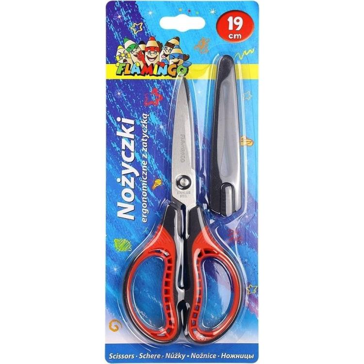 Nożyczki ergonomiczne z zatyczką na ostrzu 19cm