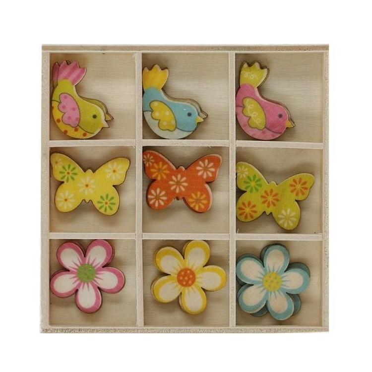 Drewniane dekoracje w pudełku mix wzorów 27szt