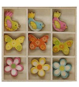 Drewniane dekoracje w pudełku mix wzorów 27szt