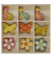 Drewniane dekoracje w pudełku mix wzorów 27szt