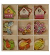 Drewniane dekoracje w pudełku mix wzorów 27szt