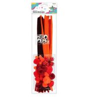 Zestaw druciki, pompony, oczka pomarńczowy 80szt