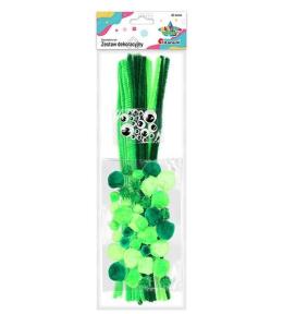 Zestaw druciki, pompony, oczka zielone 80szt