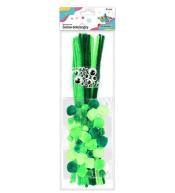 Zestaw druciki, pompony, oczka zielone 80szt