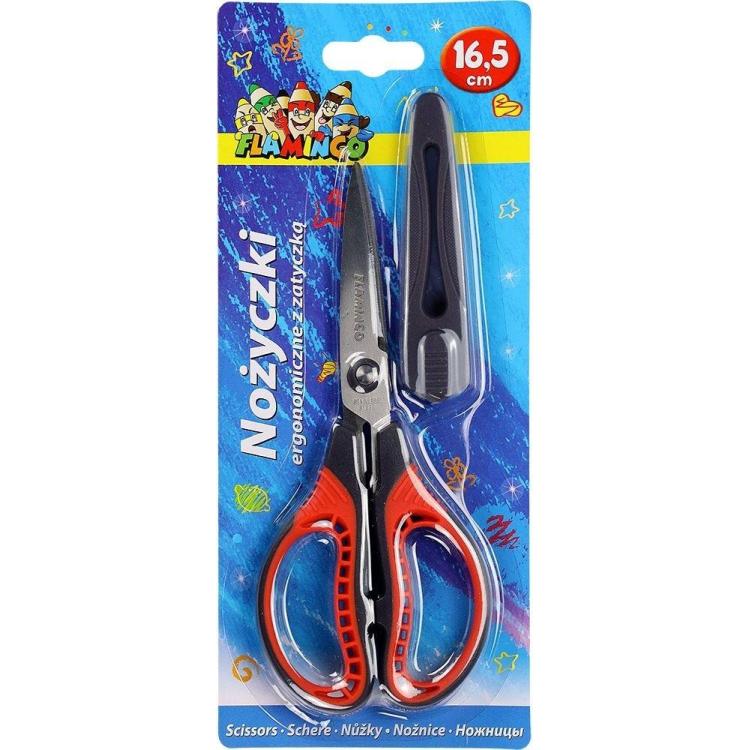 Nożyczki ergonomiczne z zatyczką na ostrzu 16.5cm