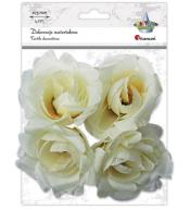 Materiałowe róże 3D 75mm białe na druciku 4szt