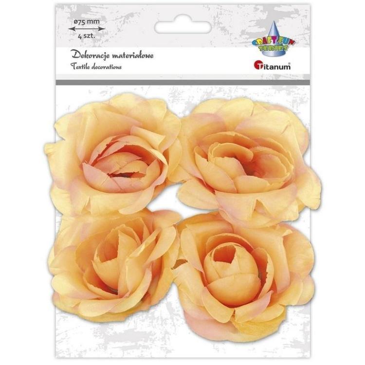 Materiałowe róże 3D 75mm herbaciane 4szt