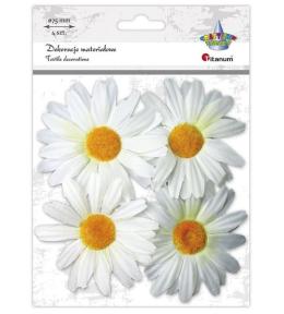 Materiałowe margerytki 3D 75mm białe 4szt