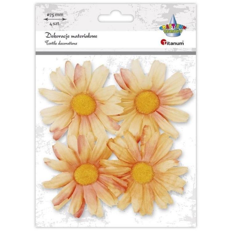 Materiałowe margerytki 3D 75mm różowe 4szt