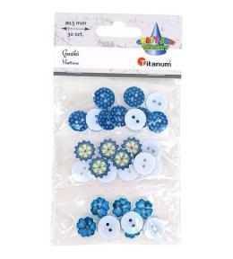 Guziki plastikowe okrągłe 15mm niebies mix 30szt