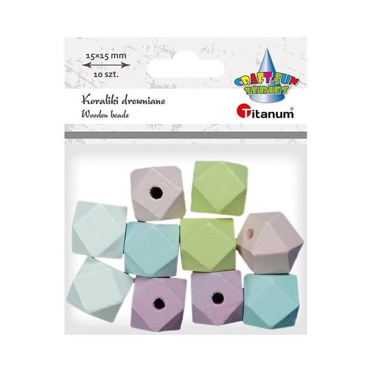 Koraliki drewniane kostki ścięte pastel 10szt