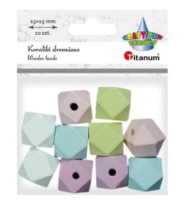 Koraliki drewniane kostki ścięte pastel 10szt