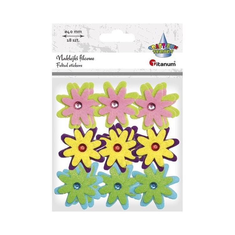 Naklejki filcowe 3D kwiaty z kryształem mix 18szt