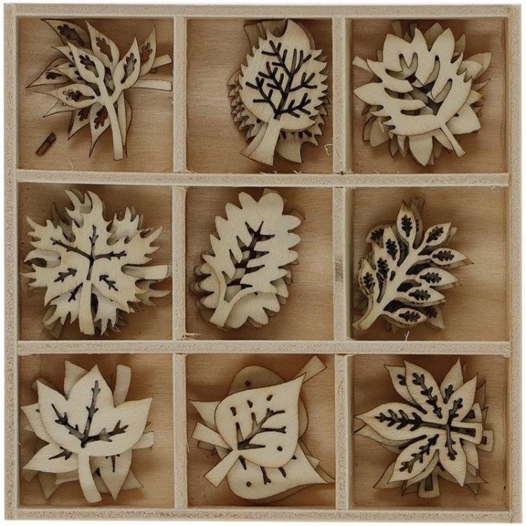 Drewniane dekoracje w pudełku mix 45szt