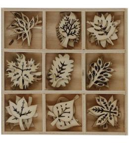 Drewniane dekoracje w pudełku mix 45szt