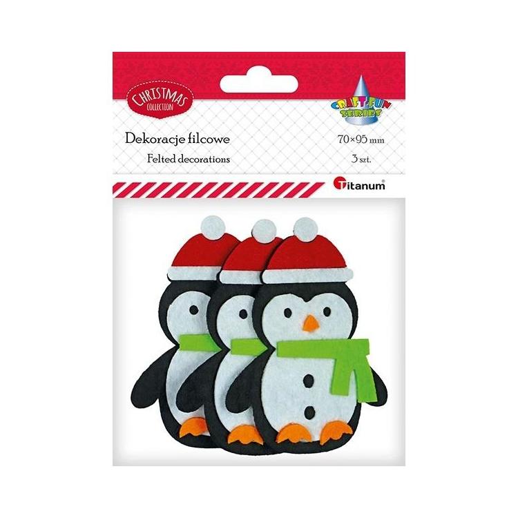 Filcowe pingwiny 3D w czapkach Mikołaja 3szt
