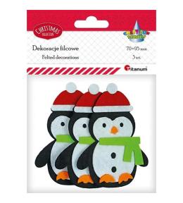 Filcowe pingwiny 3D w czapkach Mikołaja 3szt