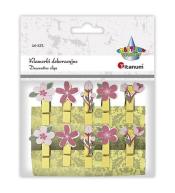 Klamerki drewniane z dekorem kwiaty mix 10szt