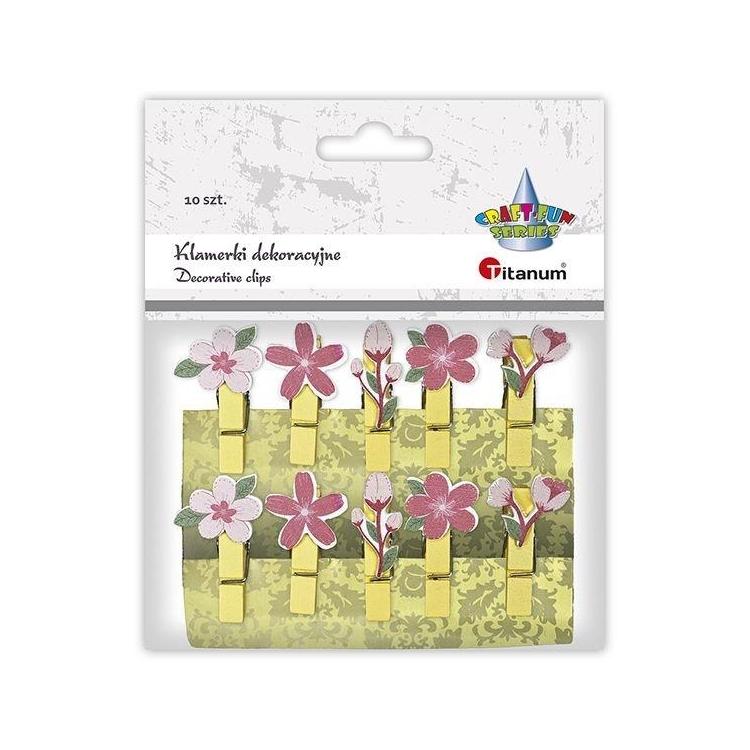 Klamerki drewniane z dekorem kwiaty mix 10szt