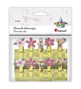 Klamerki drewniane z dekorem kwiaty mix 10szt