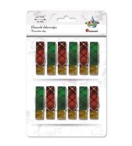 Klamerki drewniane z naklejką w kratę mix 12szt