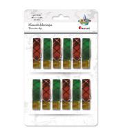 Klamerki drewniane z naklejką w kratę mix 12szt