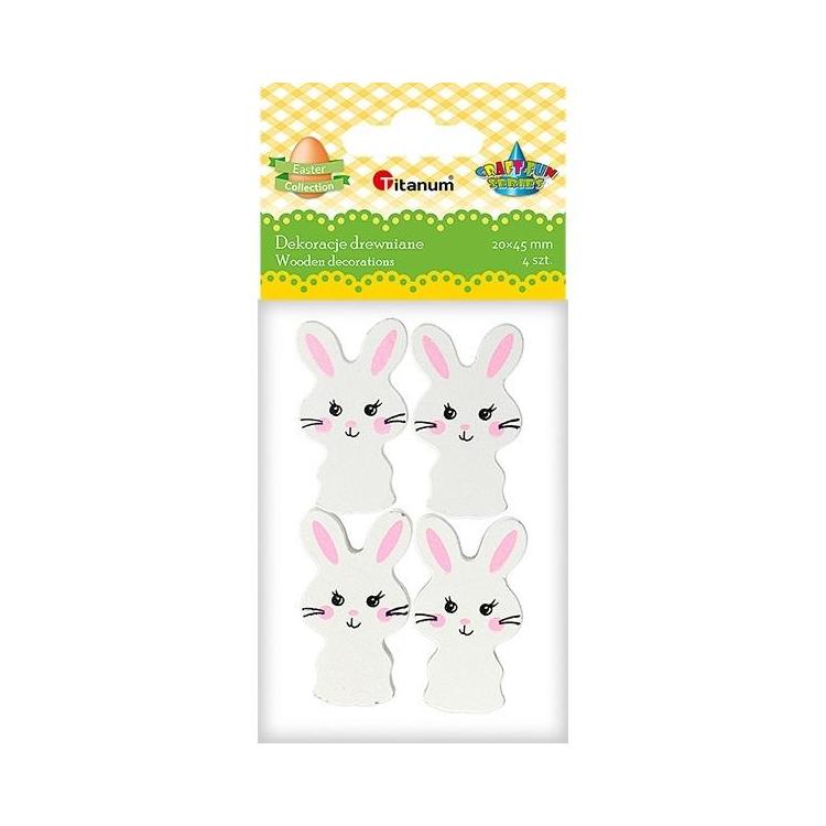 Drewniane zające białe 25x43mm 4szt