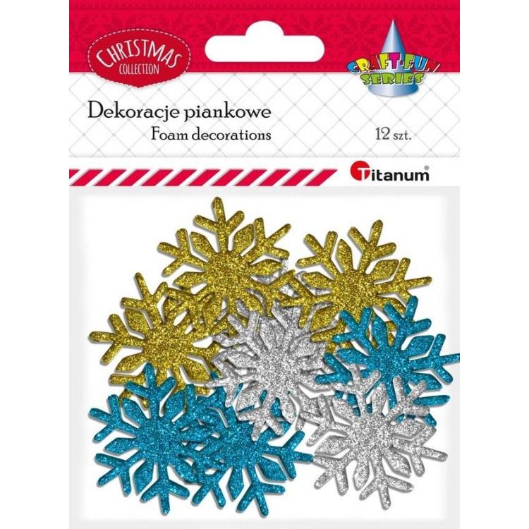 Piankowe śnieżynki brokatowe mix 12szt.