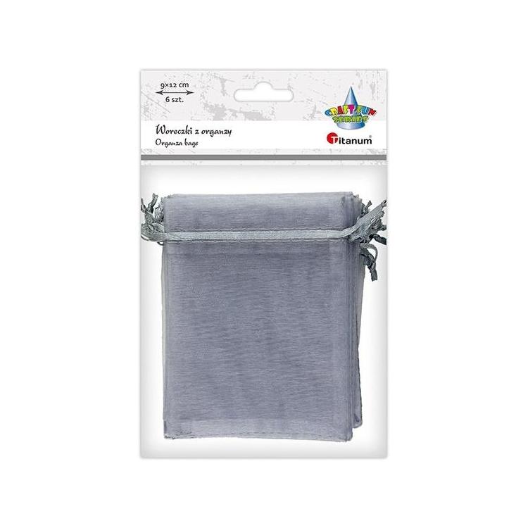 Woreczki z organzy szare 9x12cm 6szt