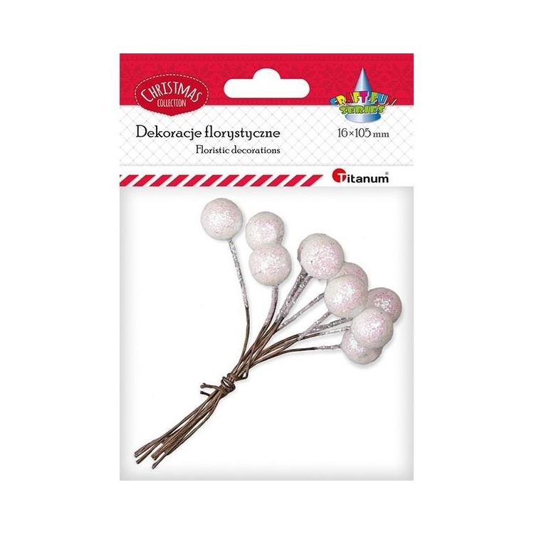 Drucik z kulką 15mm białą brokatową 10szt