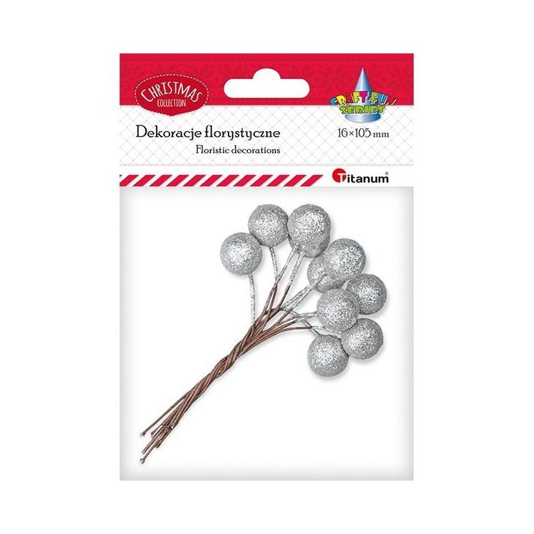 Drucik z kulką 15mm srebrną brokatową 10szt