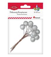 Drucik z kulką 15mm srebrną brokatową 10szt