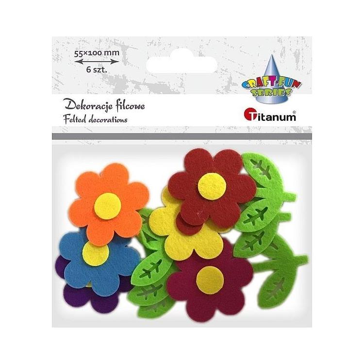 Filcowe kwiaty 3D 55x100mm mix 6szt