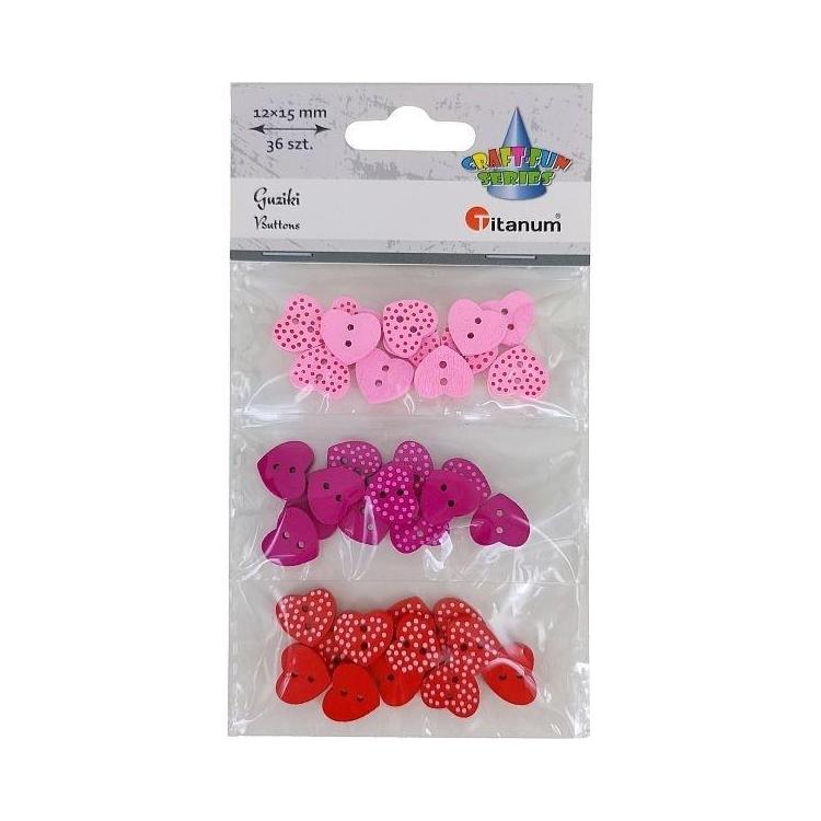 Guziki drewniane serca w kropki mix 36szt