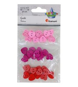 Guziki drewniane serca w kropki mix 36szt