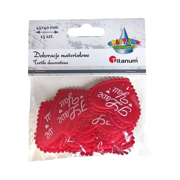 Ozdoba materiałowa serca I Love You czerwone 15szt
