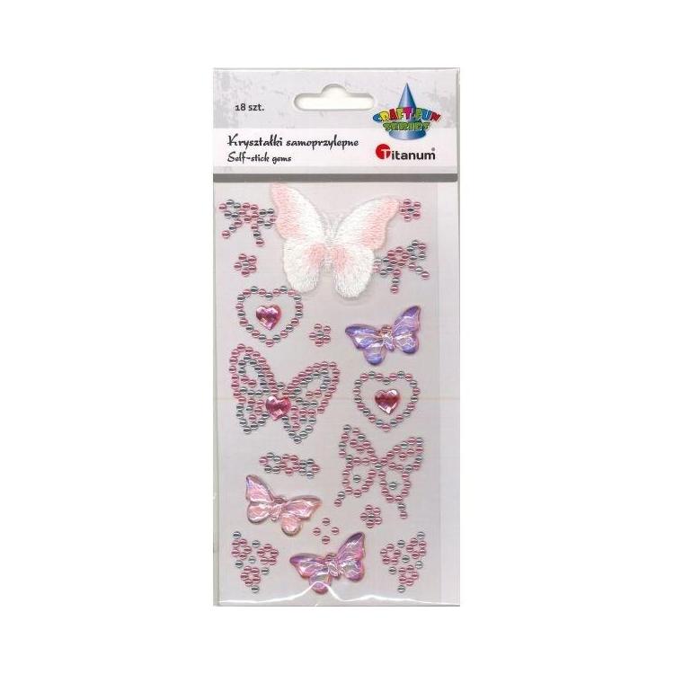 Kryształki samoprzylepne motyle różowe 18szt