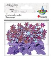 Cekiny kwiaty + naklejki mix wrzosowe 12szt