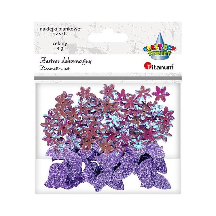 Cekiny kwiaty + naklejki mix wrzosowe 12szt