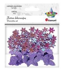 Cekiny kwiaty + naklejki mix wrzosowe 12szt