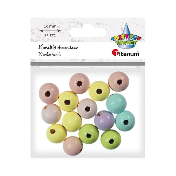Koraliki drewniane okrągłe pastel 15szt