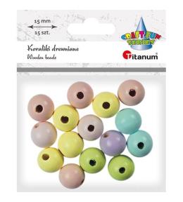Koraliki drewniane okrągłe pastel 15szt