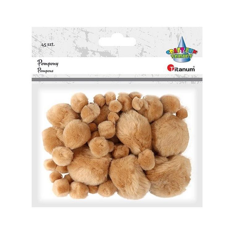 Pompony akrylowe beżowe mix rozmiarów 45szt
