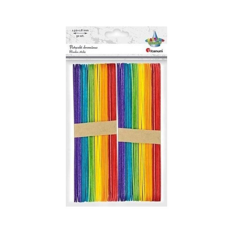 Drewniane patyczki proste 18x150mm mix kolor 50szt