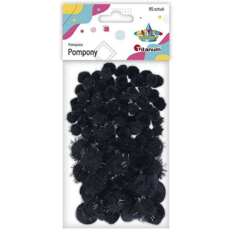 Pompony akrylowe i brokatowe 85szt czarne