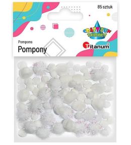 Pompony akrylowe i brokatowe mix białe 85szt.