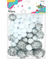 Pompony poliestrowe i brokatowe białe 50szt.