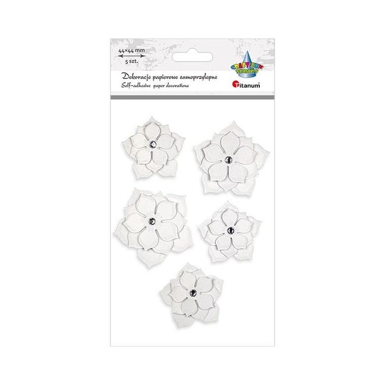 Kwiaty papierowe samoprzylepne 3D białe 5szt